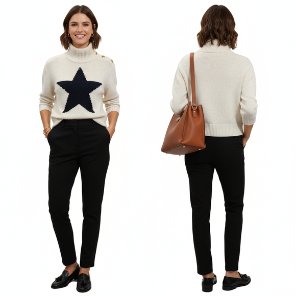 Kate Spade Broome St. Star Intarsia Mock Neck Sweater - Gold Buttons Size XS - Picture 5 of 9